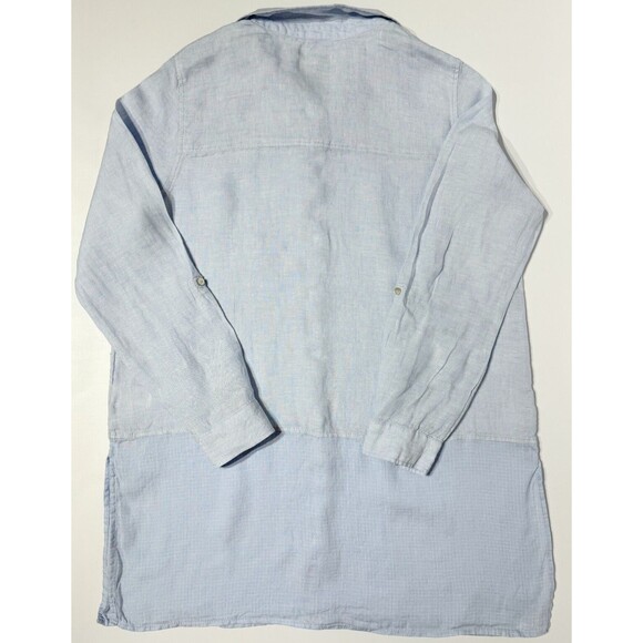 Tahari 100% Linen Button Down Shirt Blouse Light Blue Roll Tab Sleeve Women’s L - Picture 3 of 7